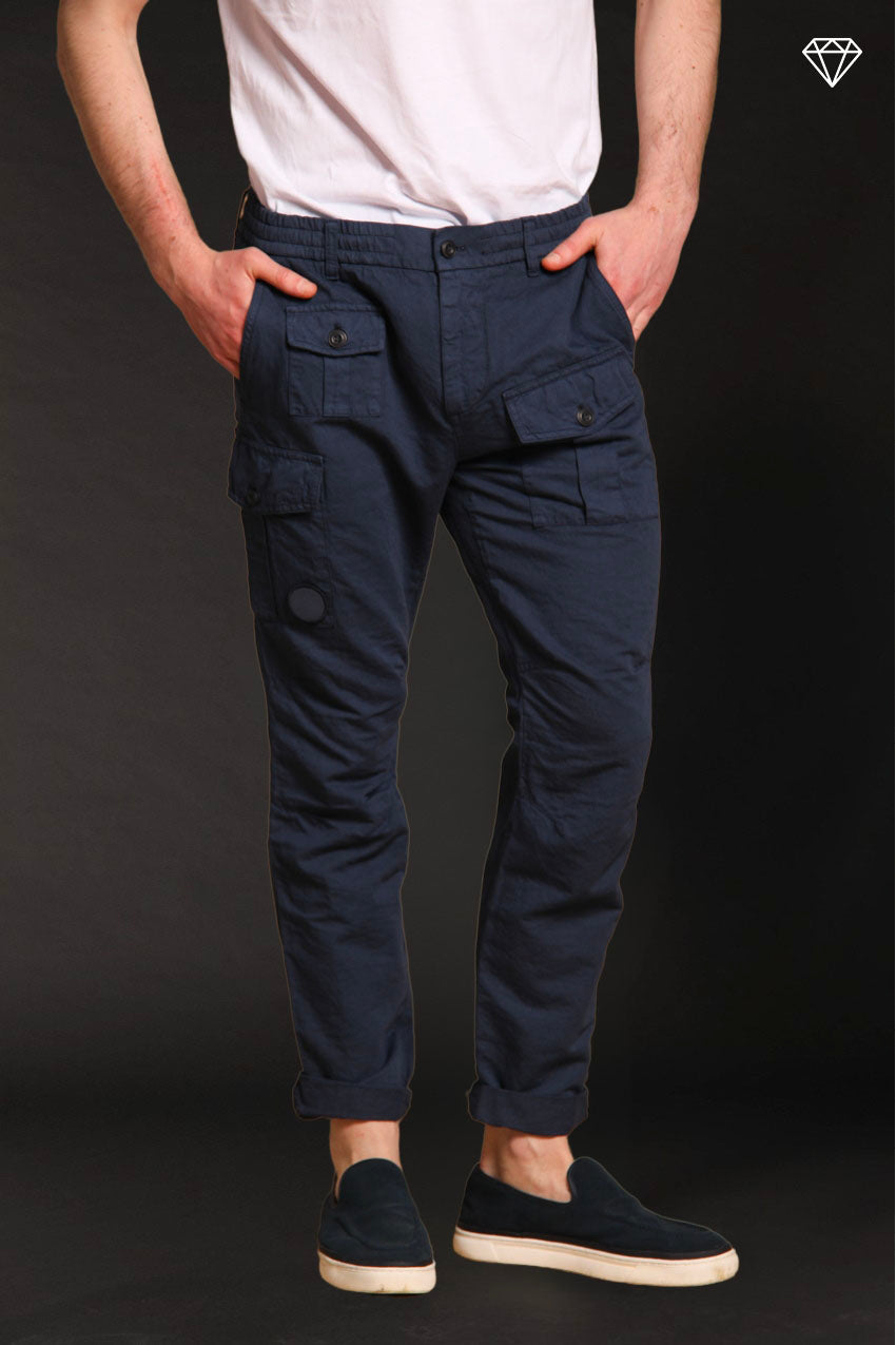 George Elax Men's cargo pants in cotton and hemp broken fabric logo edition Carrot Fit ①