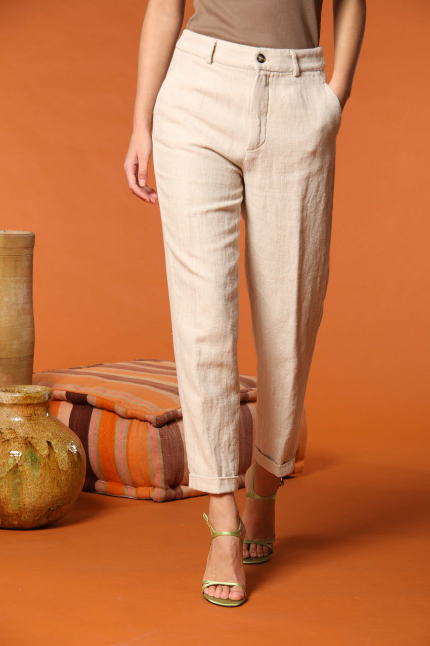 New York Cozy Damen Chino Hose aus Resca Mischgewebe Leinen und Baumwolle Relaxed Fit
