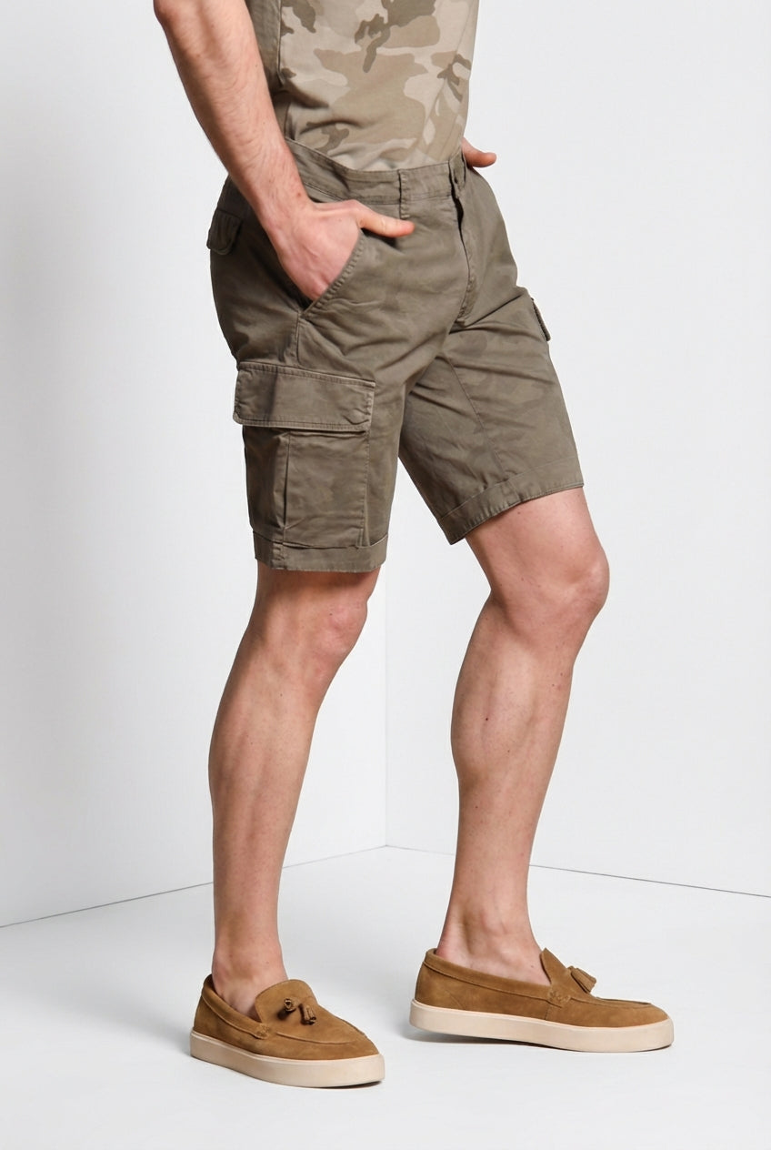 Chile men's cargo bermuda shorts in cotton with camou pattern slim fit ①