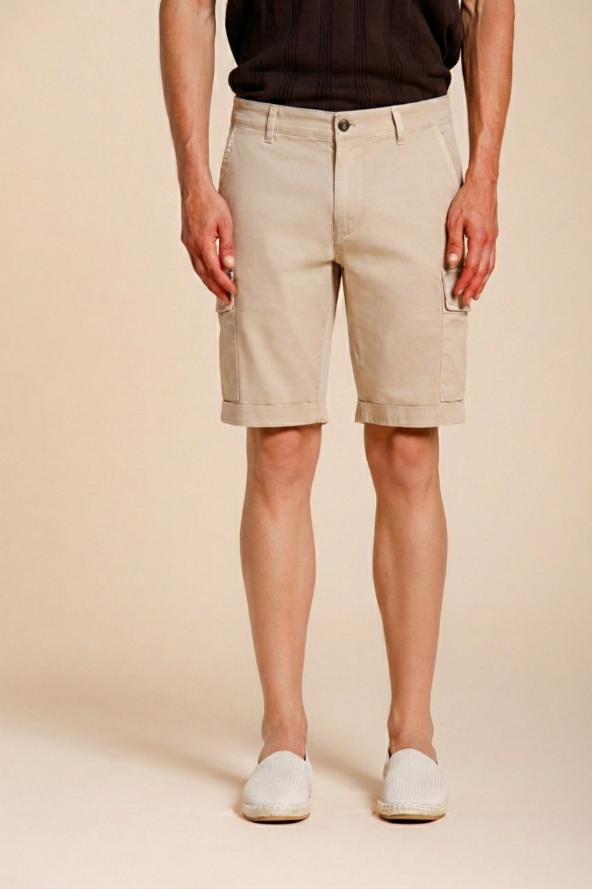 Chile men's cargo bermuda in stretch satin slim fit ①