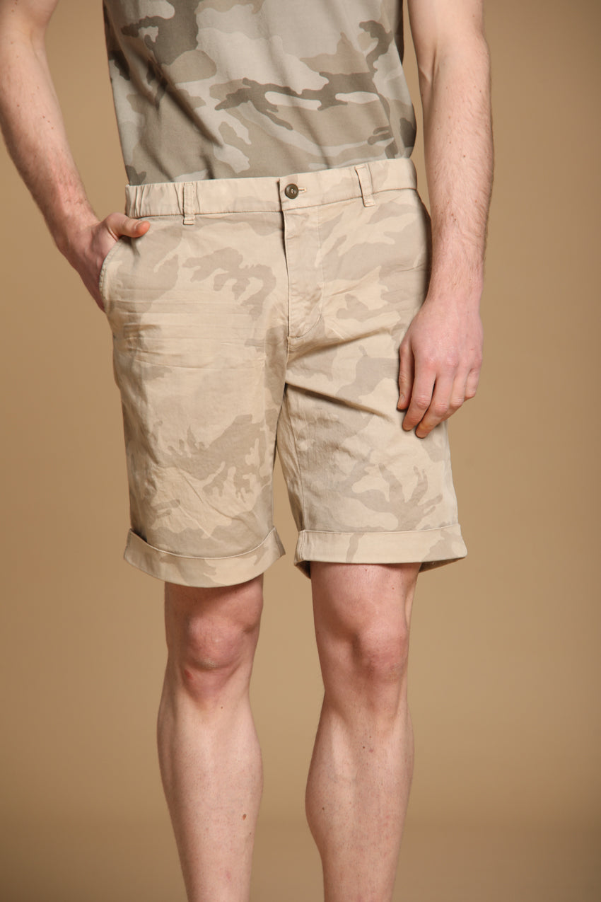 Khinos M74 men's chino bermuda shorts in cotton with white camouflage print relaxed fit