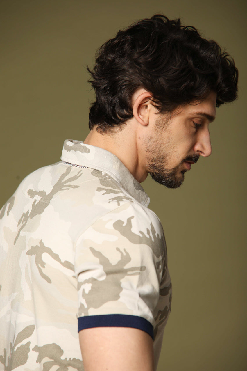 Print Men's Polo in Piqué with white camouflage pattern