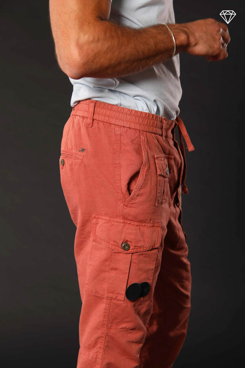 George Elax Men's cargo pants in cotton and hemp broken fabric Ltd Carrot Fit ①