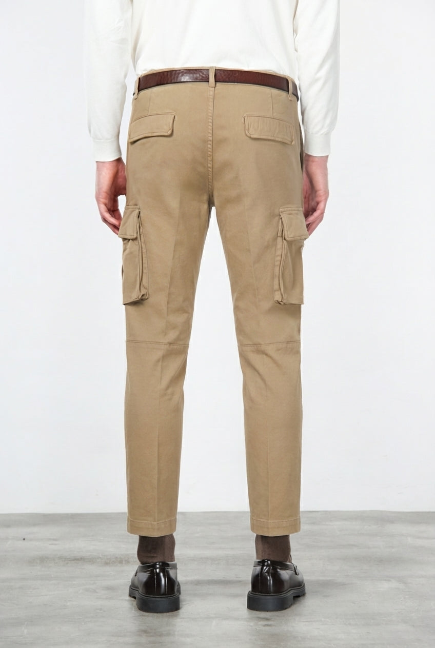 Chile pantalone cargo uomo in cotone stretch trama diagonale regular fit