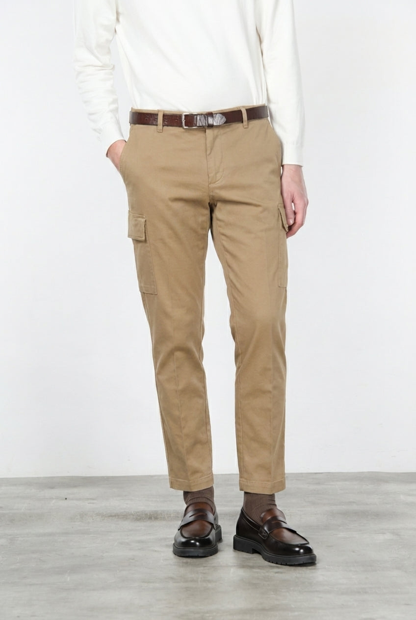 Chile pantalone cargo uomo in cotone stretch trama diagonale regular fit