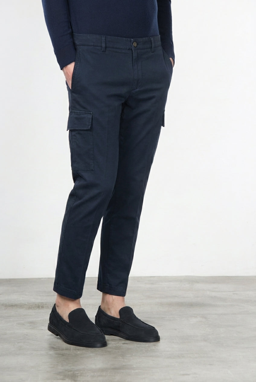 Chile pantalone cargo uomo in cotone stretch trama diagonale regular fit