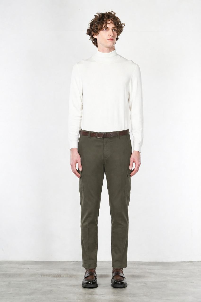 Chile pantalone cargo uomo in cotone stretch trama diagonale regular fit