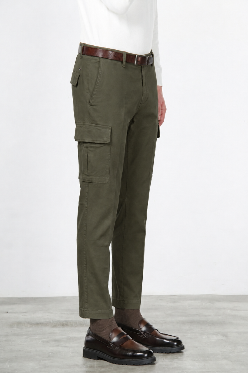 Chile pantalone cargo uomo in cotone stretch trama diagonale regular fit