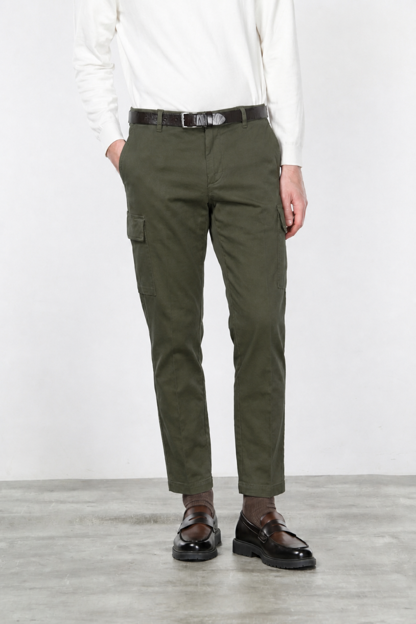 Chile pantalone cargo uomo in cotone stretch trama diagonale regular fit