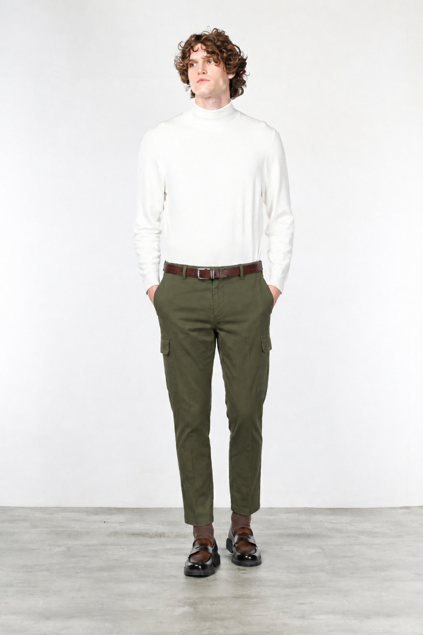 Chile pantalone cargo uomo in cotone stretch trama diagonale regular fit