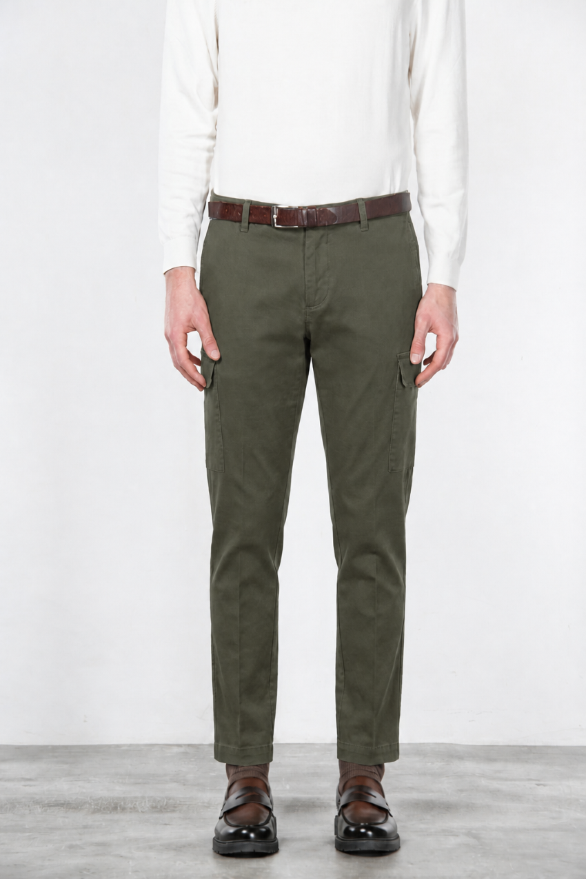 Chile pantalone cargo uomo in cotone stretch trama diagonale regular fit