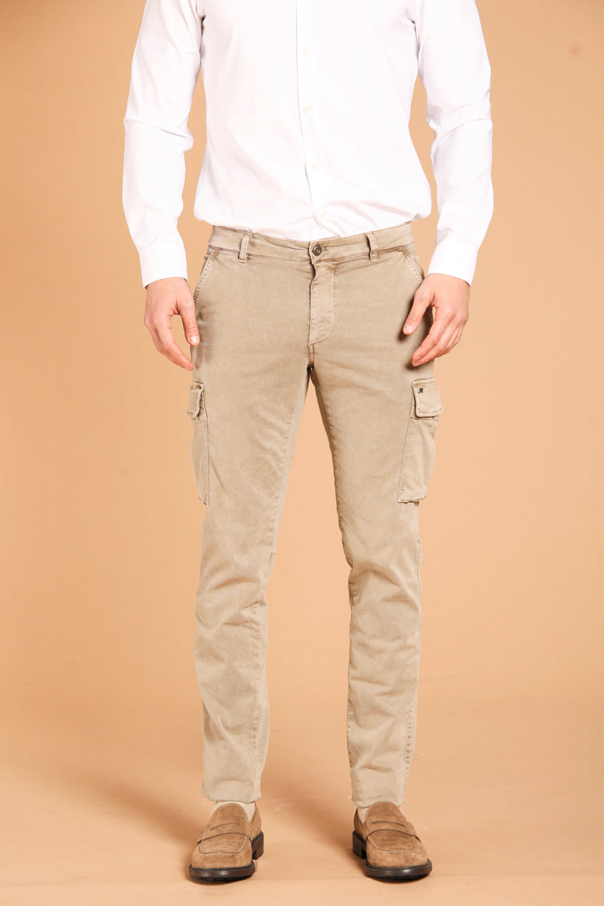 Chile pantalone cargo uomo in gabardina con special washing extra slim fit