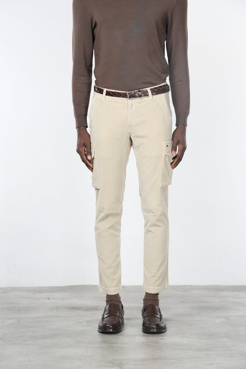 Chile pantalone cargo uomo in velluto 500 righe extra slim fit ①