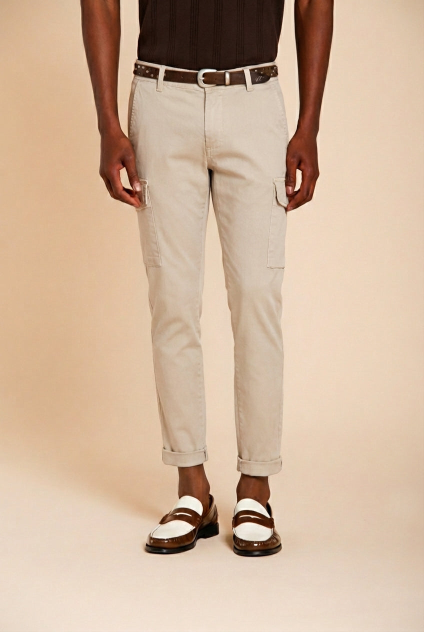 Chile men's cargo pants stretch satin extra slim fit ①