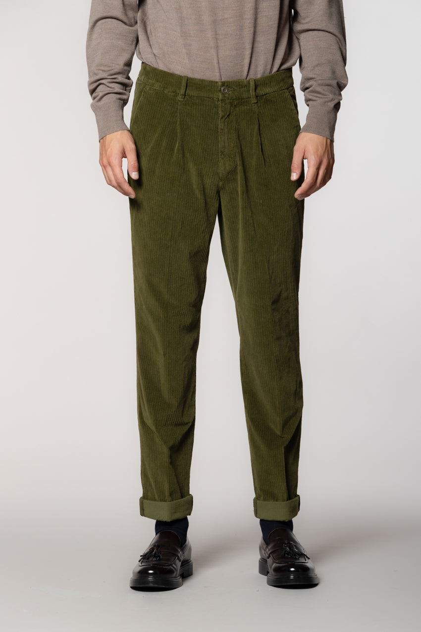 Pinces pantalone chino uomo in velluto costa francia relaxed fit