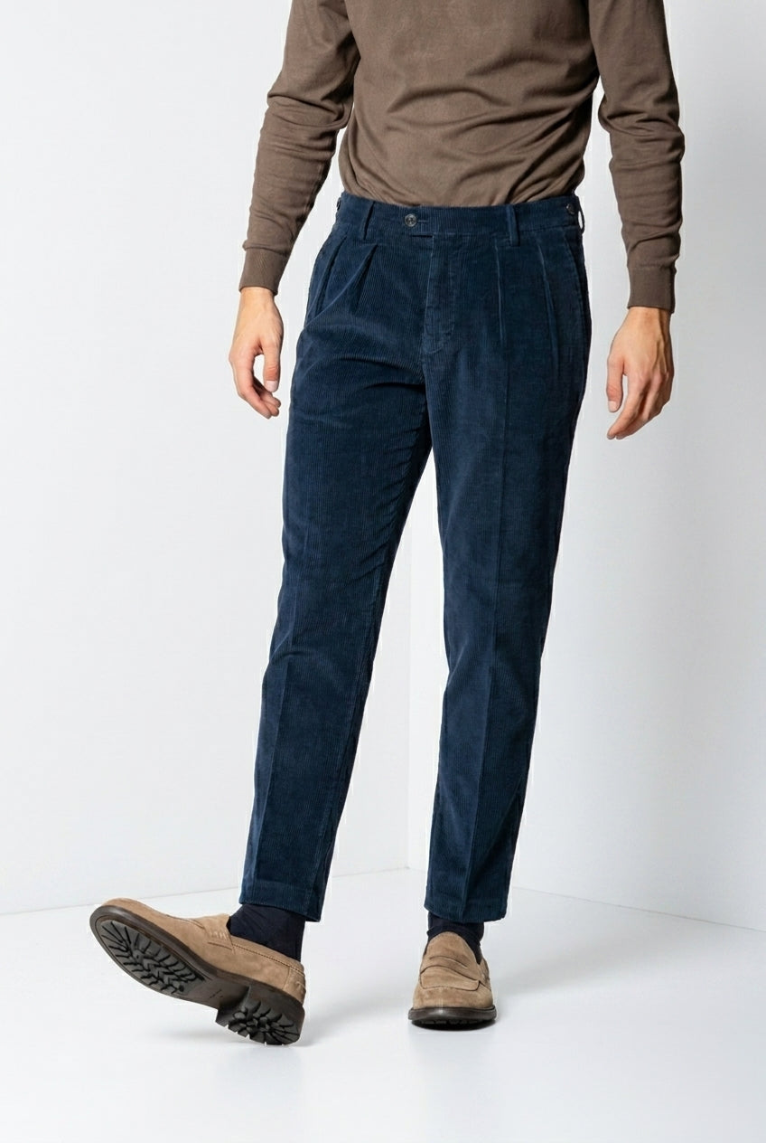 Don Johnson 2 Pinces pantalon chino homme en velours 500 raies carrot fit