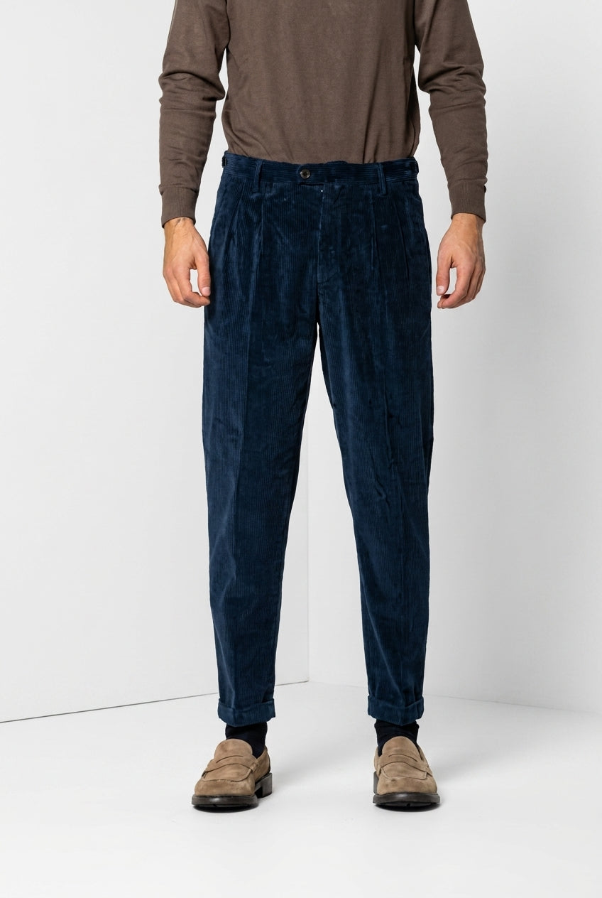 Don Johnson 2 Pinces pantalon chino homme en velours 500 raies carrot fit