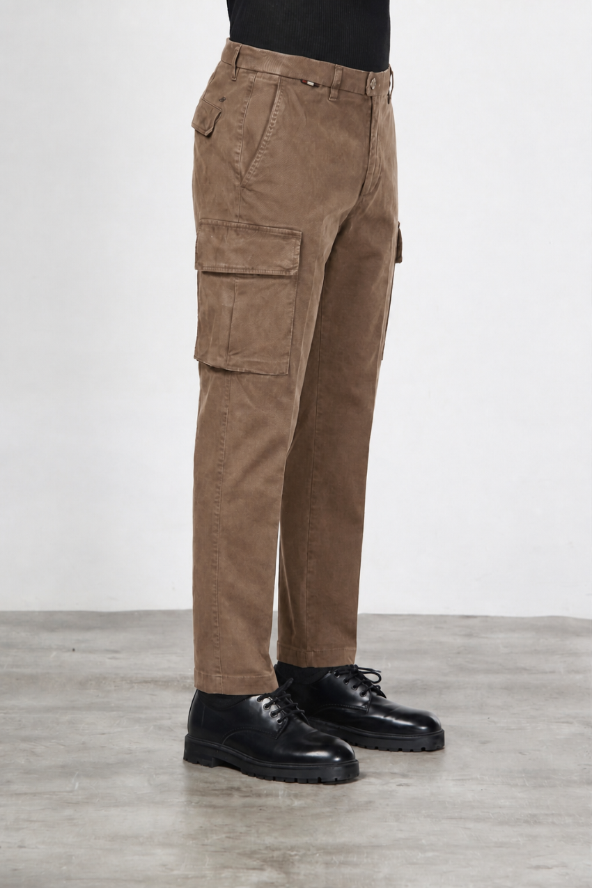 Chile pantalone cargo uomo in gabardina carrot fit