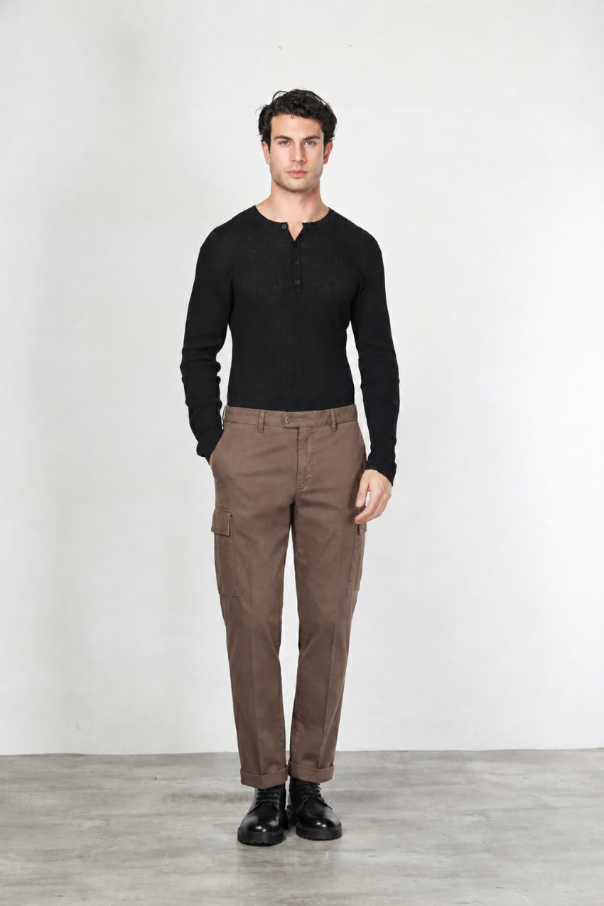 Chile pantalone cargo uomo in gabardina carrot fit