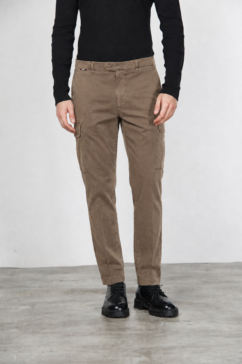 Chile pantalone cargo uomo in gabardina carrot fit