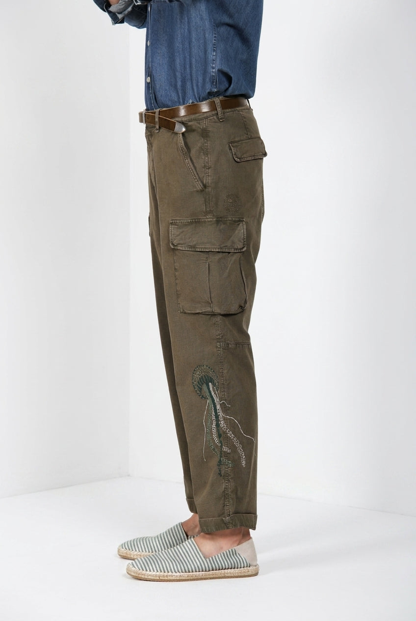 Chile M74 pantalon cargo homme en panama flammé relaxed fit ①
