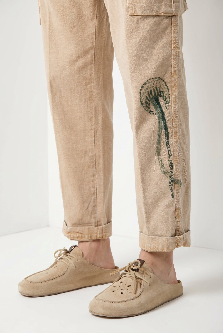 Chile M74 pantalone cargo uomo in panama fiammata relaxed fit ①