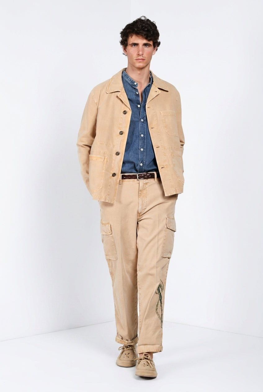 Chile M74 pantalone cargo uomo in panama fiammata relaxed fit ①