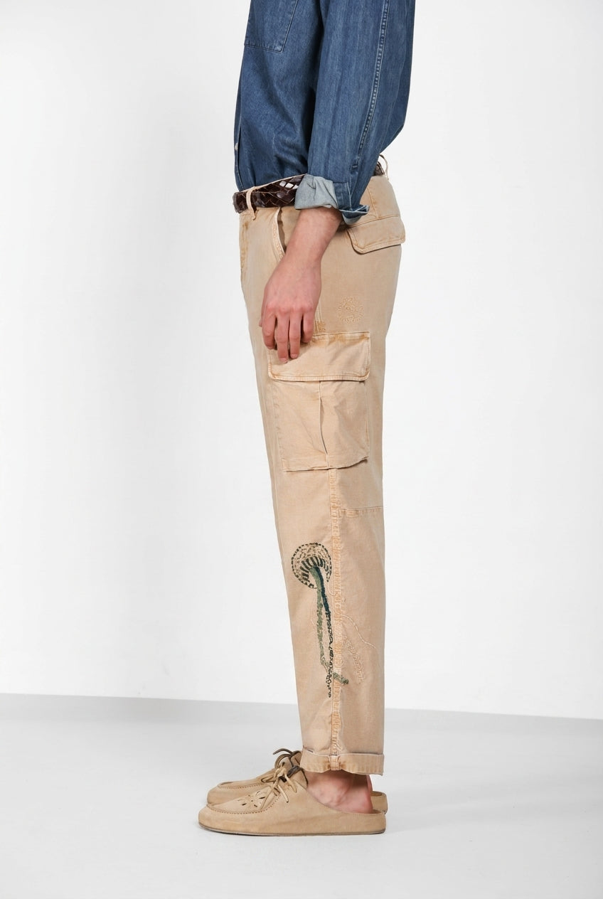 Chile M74 pantalone cargo uomo in panama fiammata relaxed fit ①