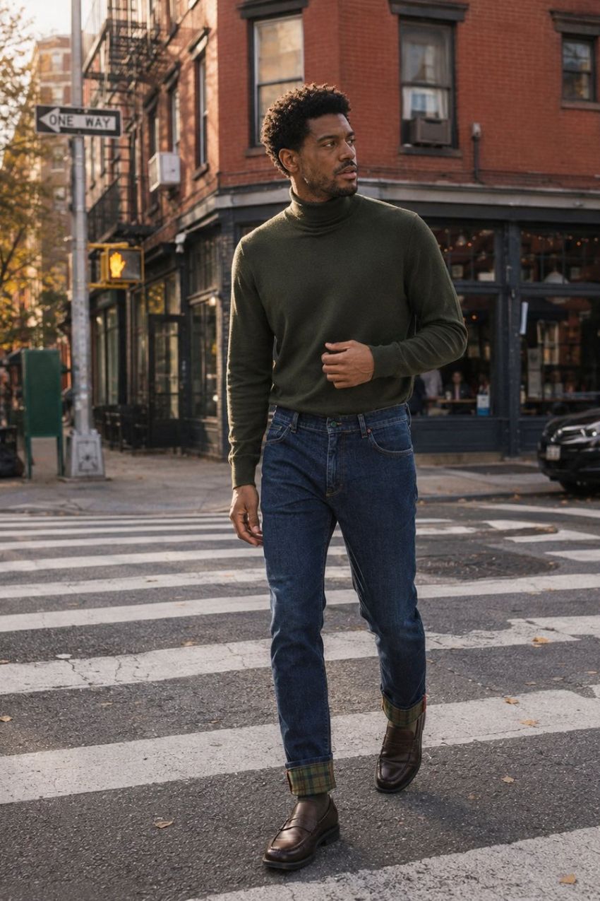 Harris Herren-5-Pocket-Hose aus Denim mit Glencheck-Muster und slim fit
