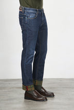 Harris Herren-5-Pocket-Hose aus Denim mit Glencheck-Muster und slim fit
