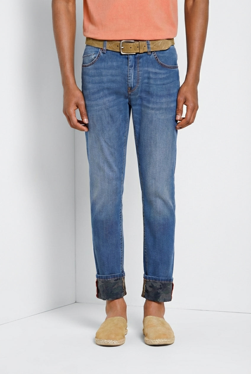 Harris pantalone 5 tasche uomo in denim stampa camouflage slim fit