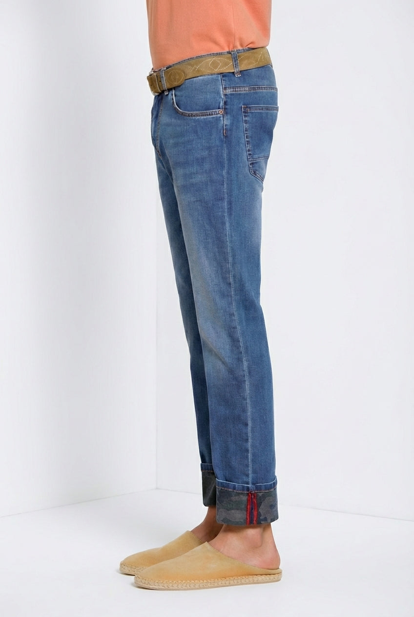 Harris pantalone 5 tasche uomo in denim stampa camouflage slim fit