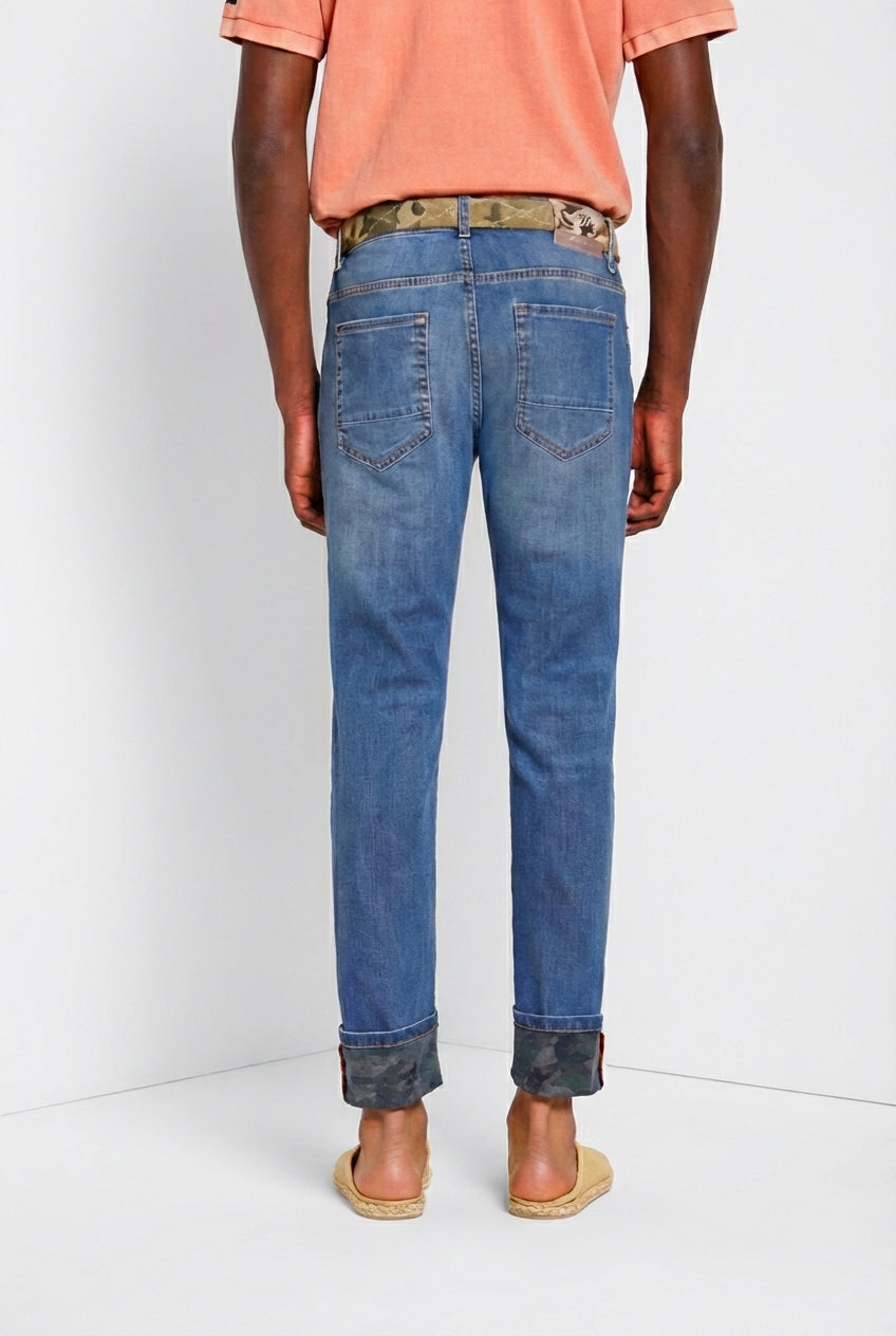 Harris pantalone 5 tasche uomo in denim stampa camouflage slim fit