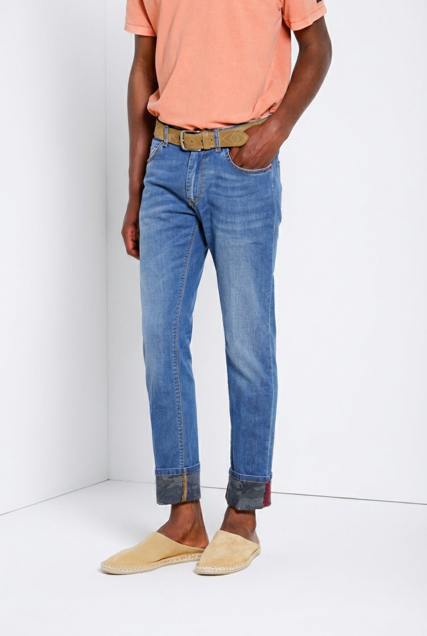 Harris pantalone 5 tasche uomo in denim stampa camouflage slim fit