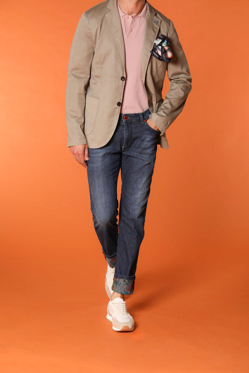 Harris 5-Pocket men's denim pants with floral print lining and slim fit