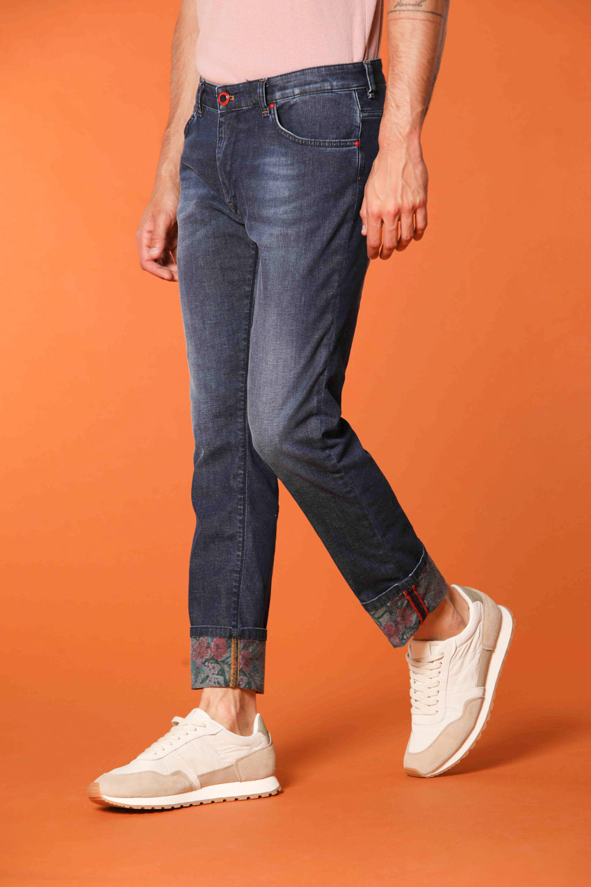 Harris 5-Pocket men's denim pants with floral print lining and slim fit