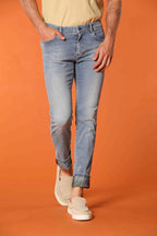 Harris 5-Pocket men's denim pants with safari print lining and slim fit