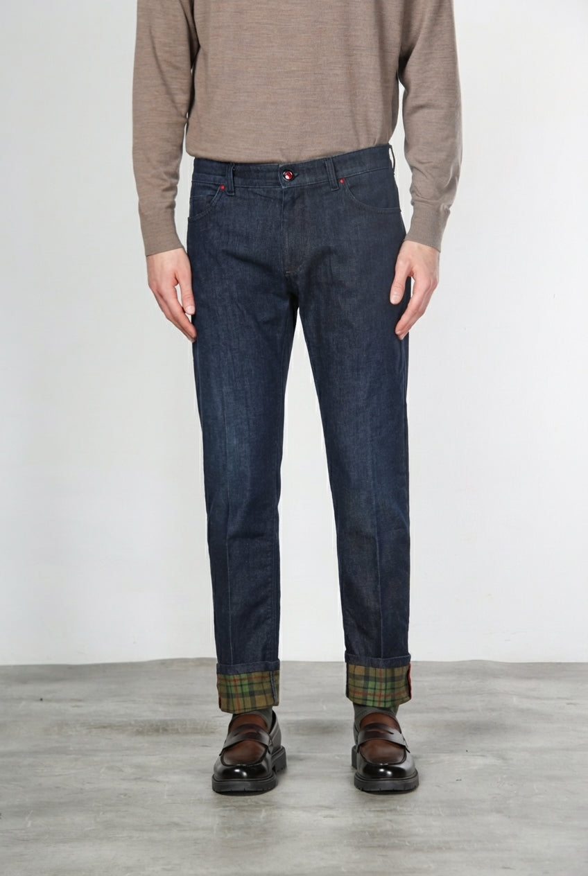Harris Men's 5-Pocket Pants in Prince of Wales Denim Regular Fit