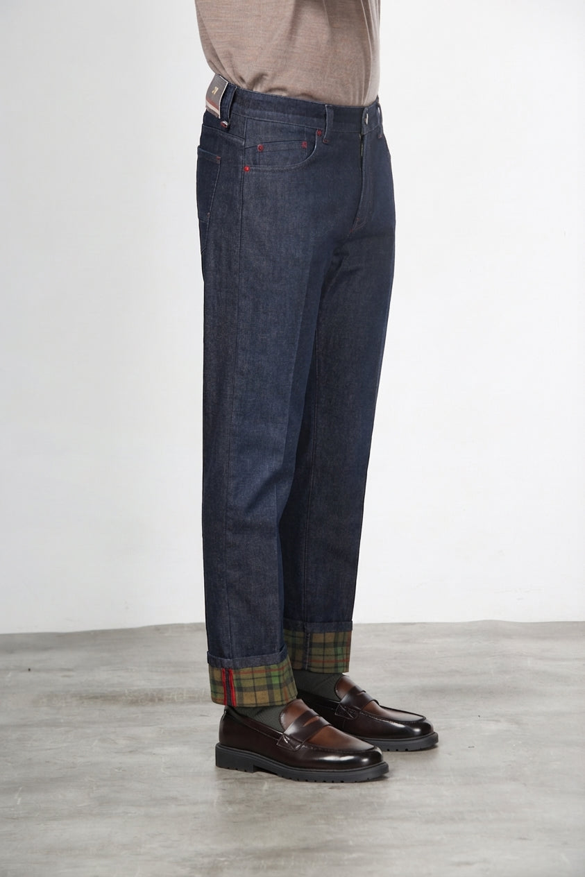 Harris Men's 5-Pocket Pants in Prince of Wales Denim Regular Fit