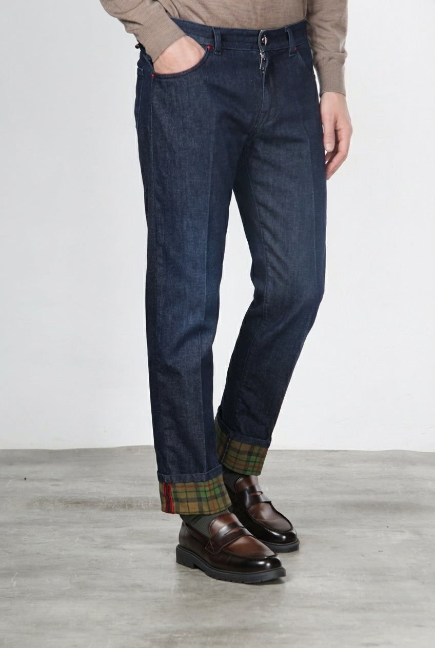 Harris Men's 5-Pocket Pants in Prince of Wales Denim Regular Fit