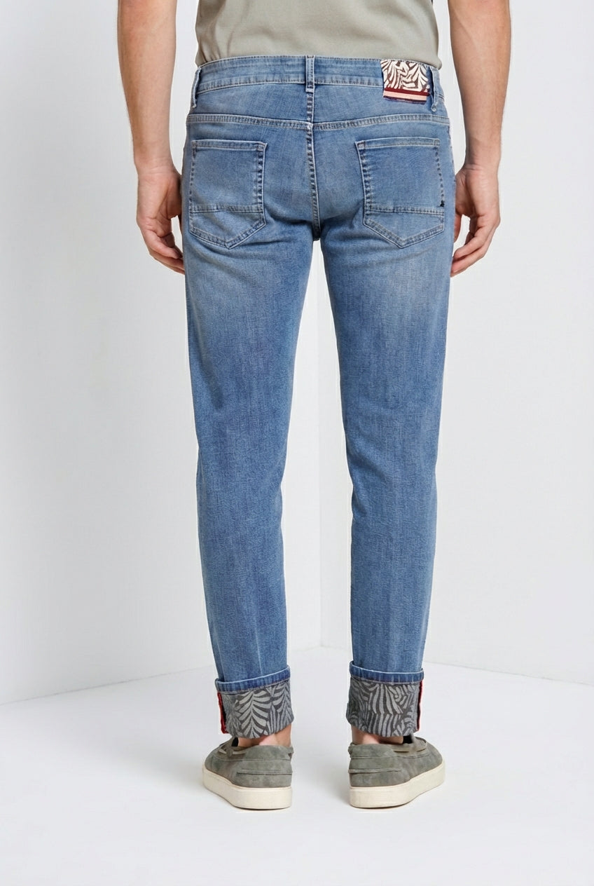 Harris pantalon 5 poches homme en denim avec imprimé feuilles regular fit