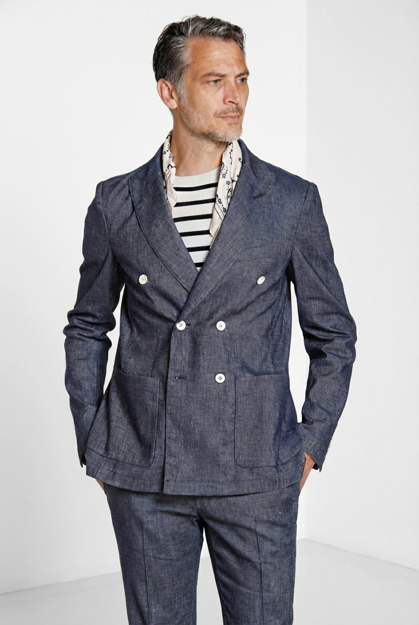 Summer blazer veste homme croisé en denim