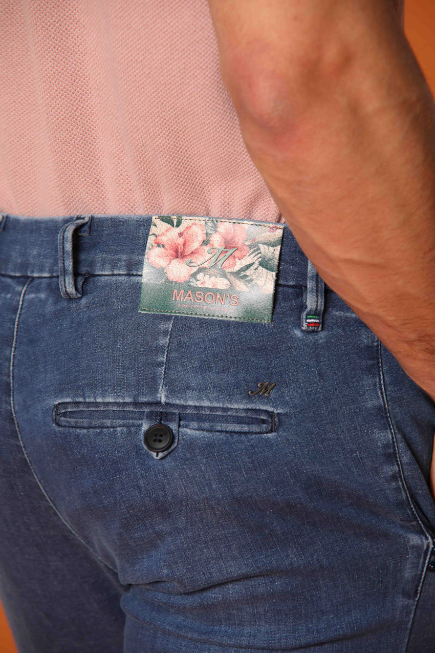 Milano Under 5-Pocket men's chino pants in denim with floral print lining and slim fit 