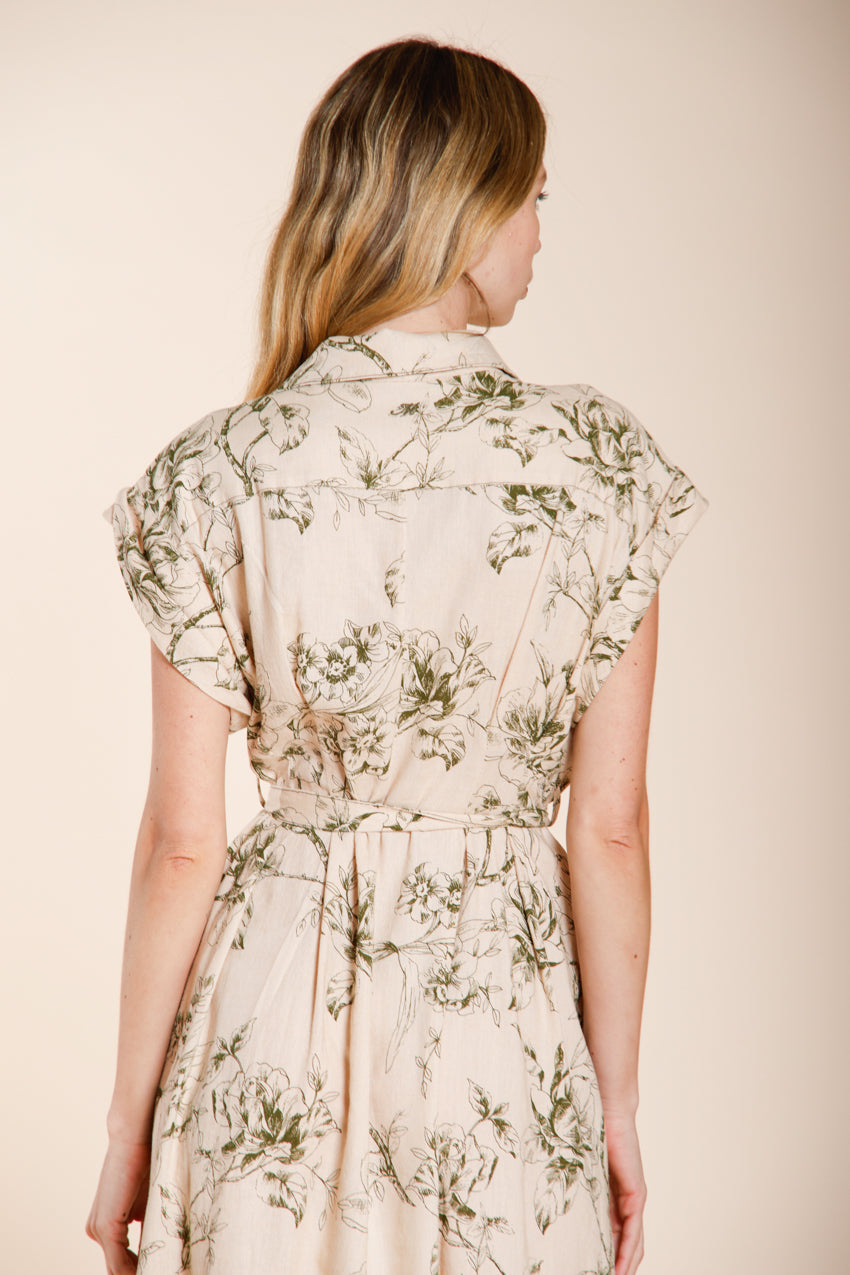 Yoko robe femme en toile mélange lin et viscose motif floral