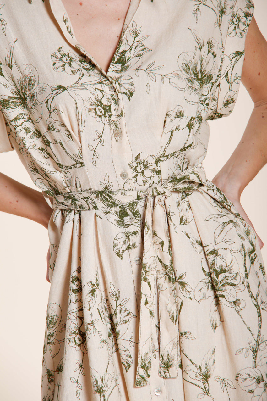Yoko robe femme en toile mélange lin et viscose motif floral