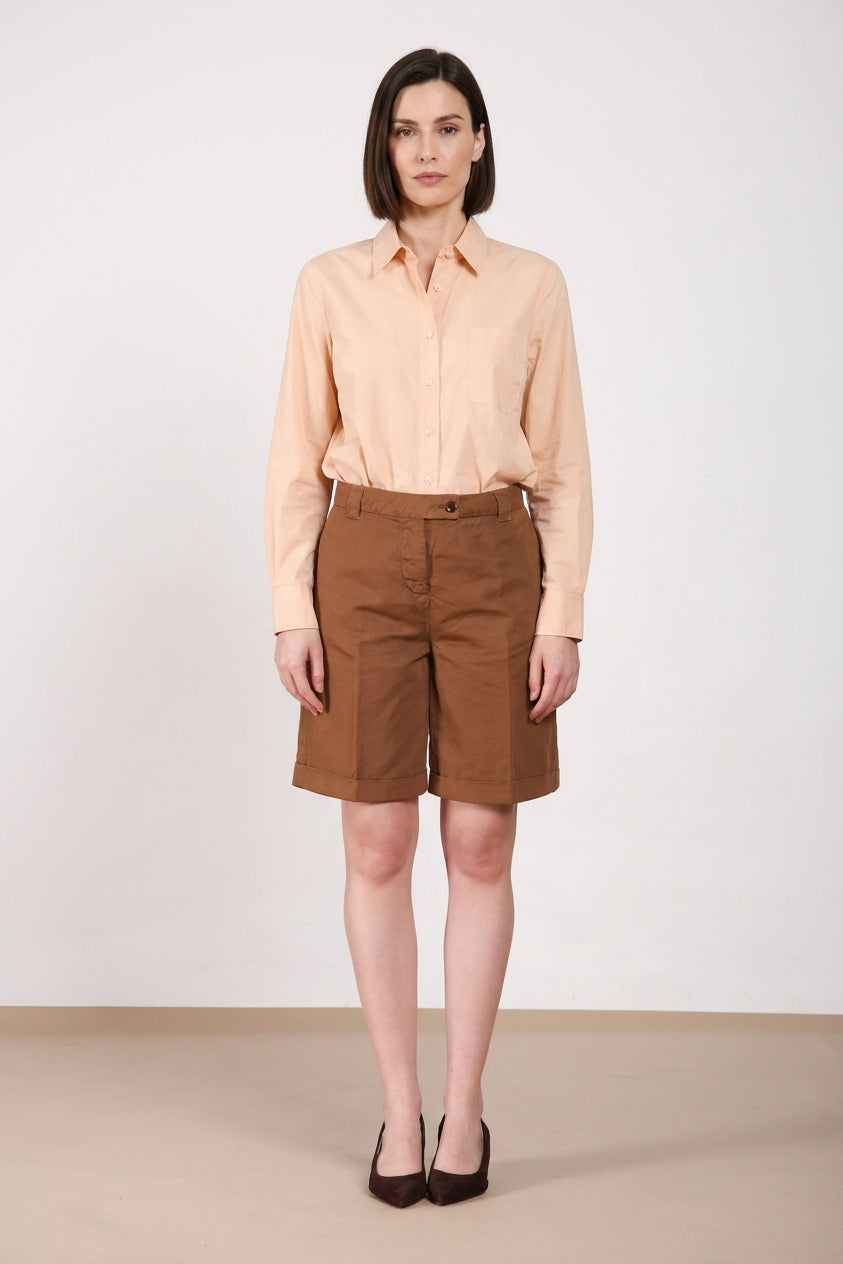 Brigitte bermuda chino donna in cotone e lino fiammato relaxed fit