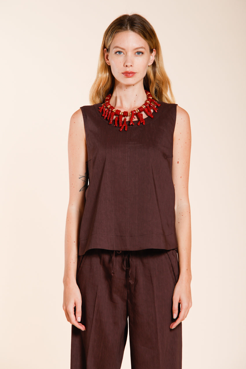 Nhabi Bluse Damen ärmellos aus Canvas Leinen und Viskose Mischung
