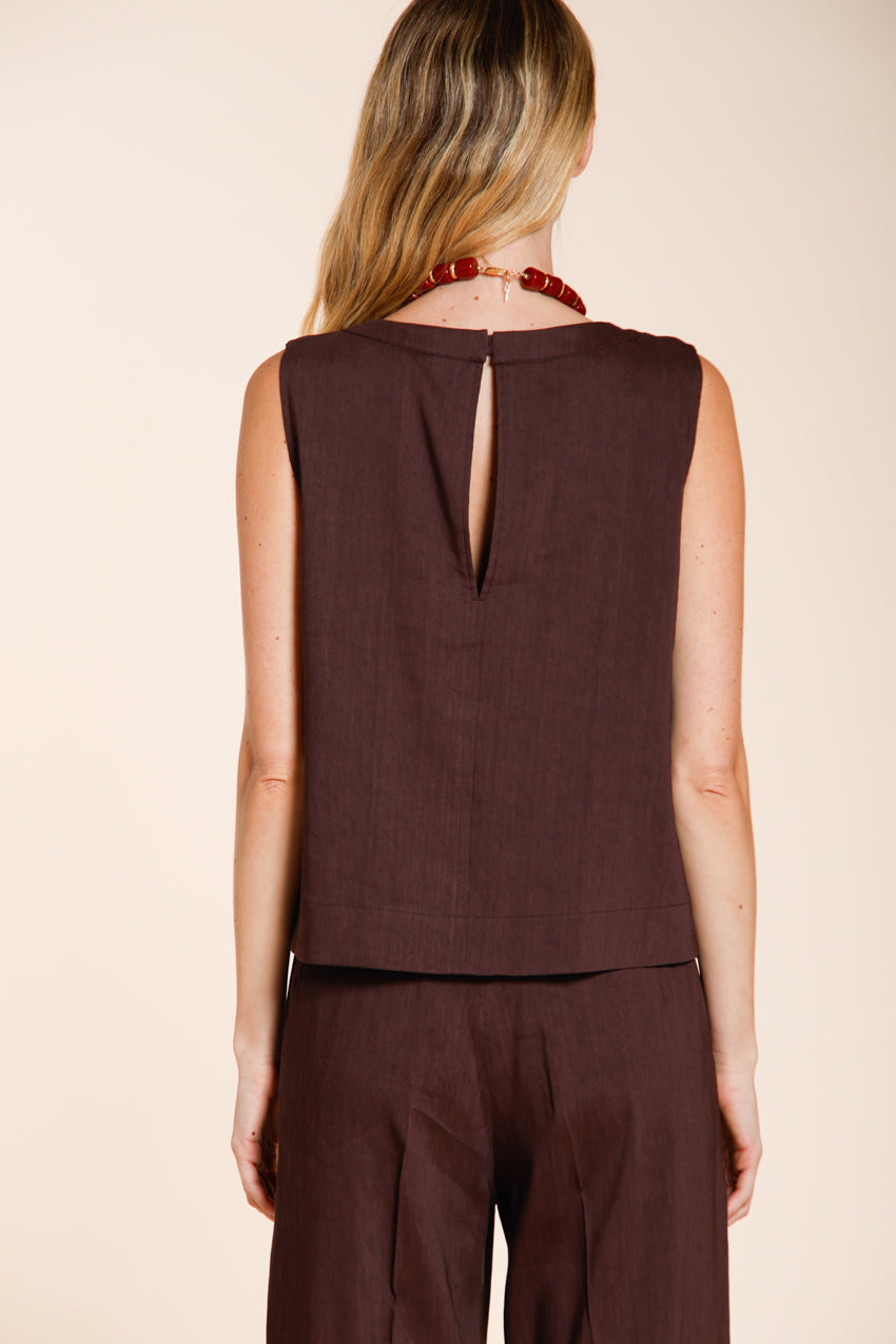 Nhabi chemise femme sans manches en toile mélange lin et viscose