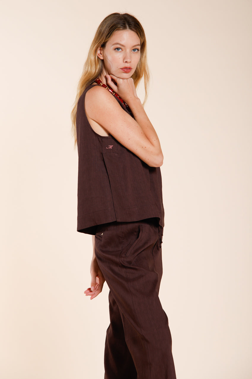 Nhabi chemise femme sans manches en toile mélange lin et viscose