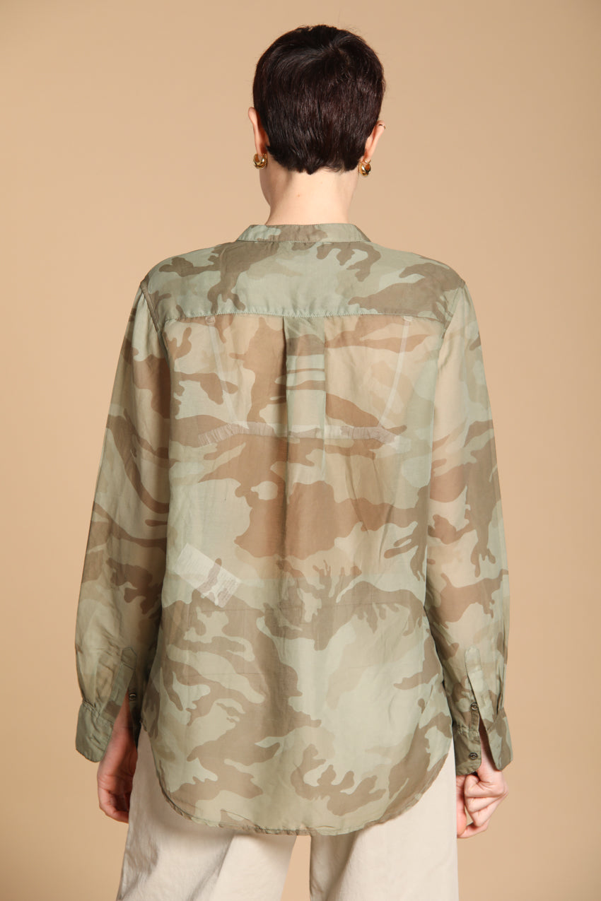 Delhi Damenbluse mit langen Ärmeln aus Musselin mit Camouflage-Druck